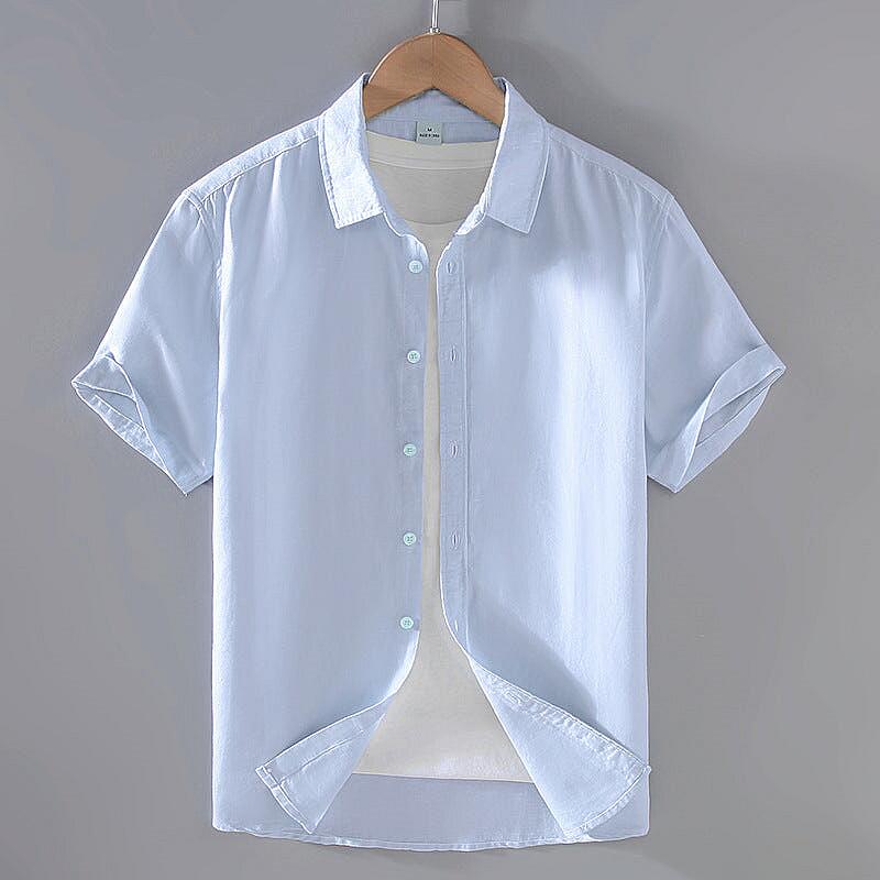 Linen Short Sleeve Shirt - Square Collar